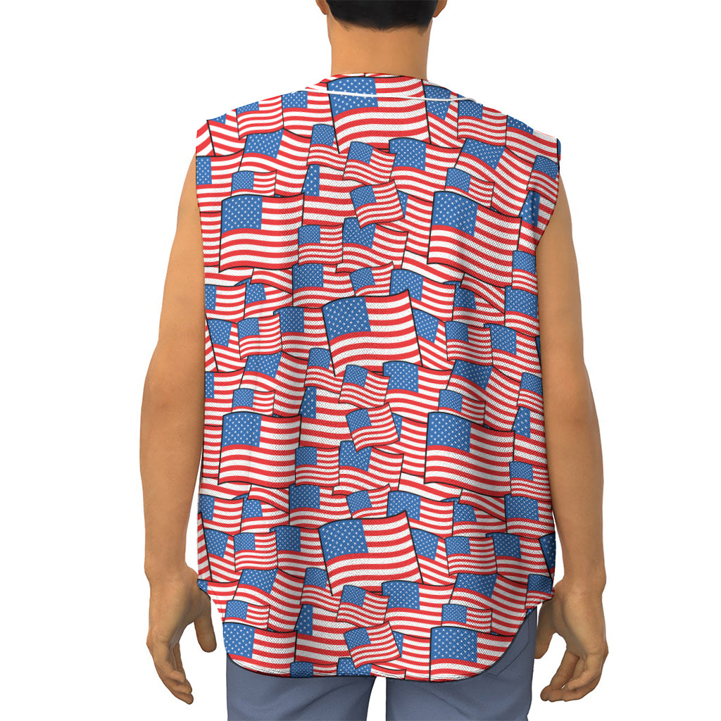 4th of July USA Flag Pattern Print Sleeveless Baseball Jersey