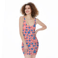 4th of July USA Flag Pattern Print Sleeveless Bodycon Dress
