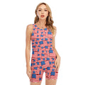 4th of July USA Flag Pattern Print Sleeveless One Piece Swimsuit