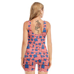 4th of July USA Flag Pattern Print Sleeveless One Piece Swimsuit