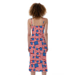 4th of July USA Flag Pattern Print Slim Fit Midi Cami Dress