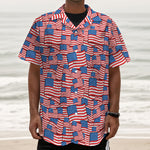 4th of July USA Flag Pattern Print Textured Short Sleeve Shirt