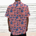 4th of July USA Flag Pattern Print Textured Short Sleeve Shirt
