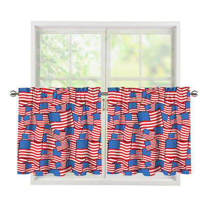 4th of July USA Flag Pattern Print Tier Curtains