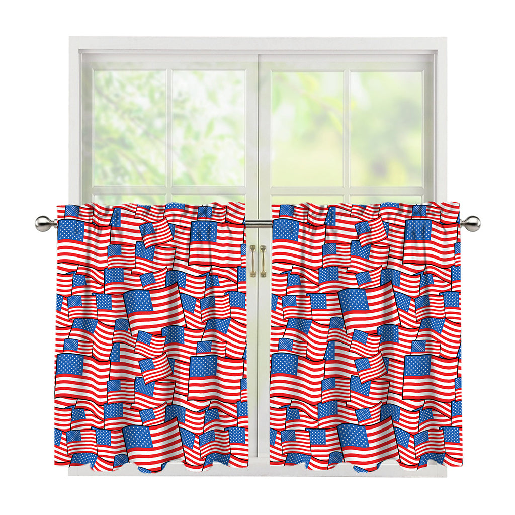 4th of July USA Flag Pattern Print Tier Curtains