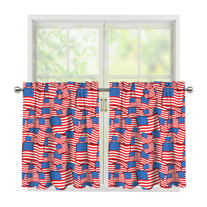 4th of July USA Flag Pattern Print Tier Curtains