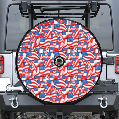 4th of July USA Flag Pattern Print Tire Cover With Camera Hole