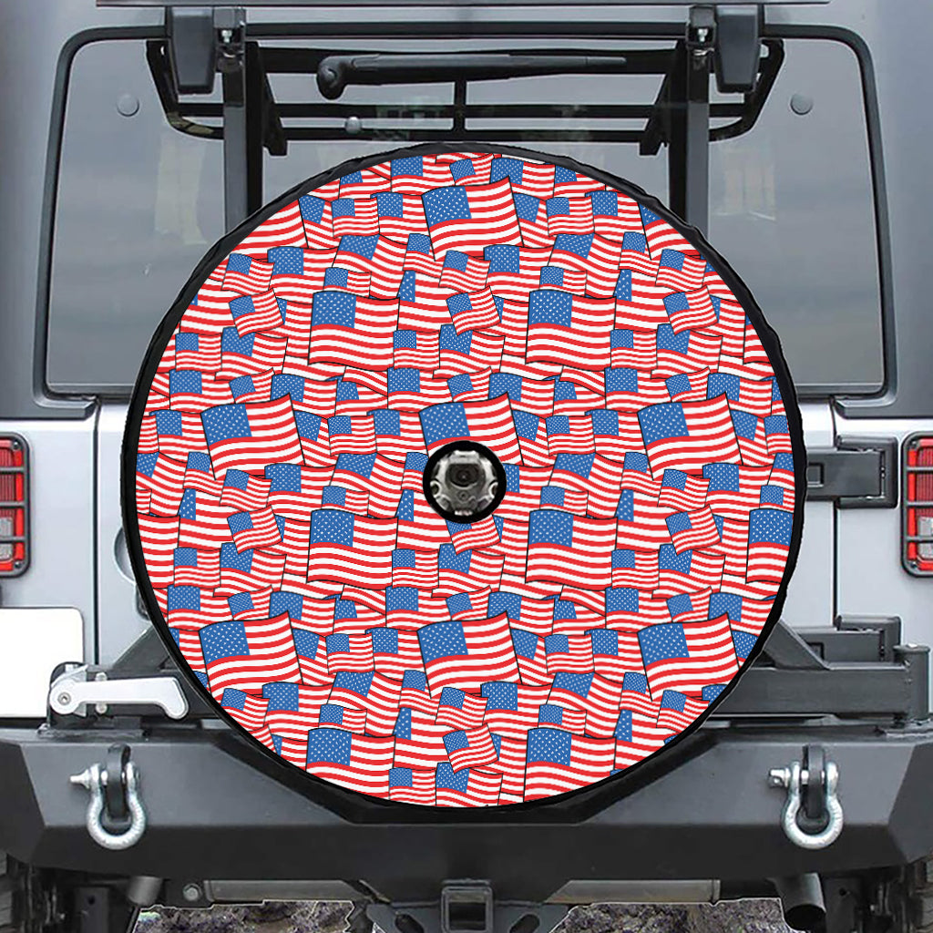 4th of July USA Flag Pattern Print Tire Cover With Camera Hole