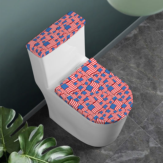 4th of July USA Flag Pattern Print Toilet Lid And Tank Cover Set