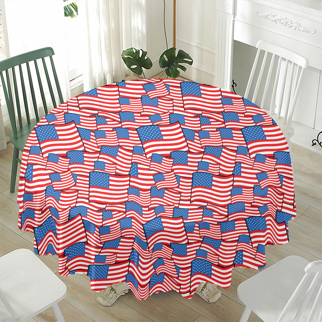 4th of July USA Flag Pattern Print Waterproof Round Tablecloth