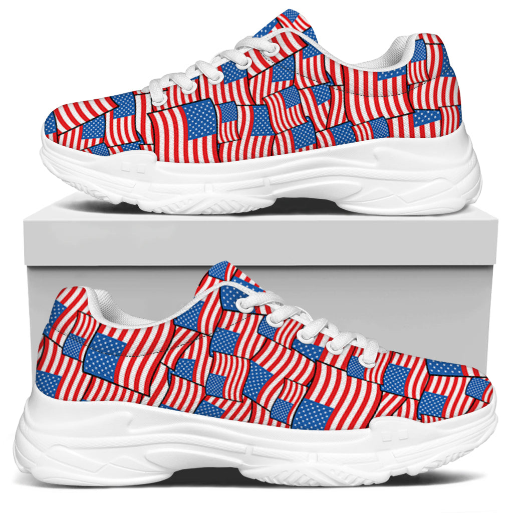 4th of July USA Flag Pattern Print White Chunky Shoes