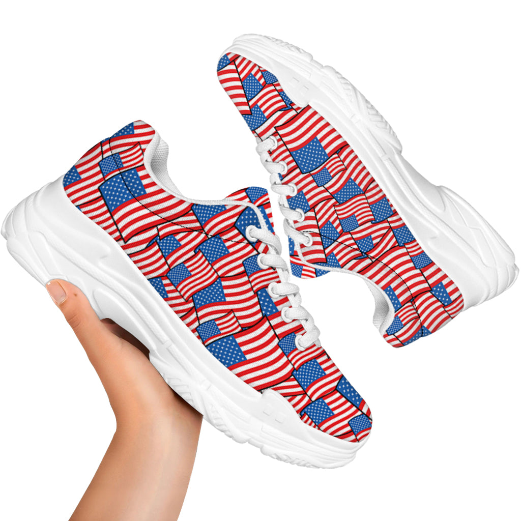4th of July USA Flag Pattern Print White Chunky Shoes