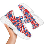 4th of July USA Flag Pattern Print White Chunky Shoes