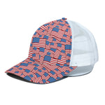 4th of July USA Flag Pattern Print White Mesh Trucker Cap
