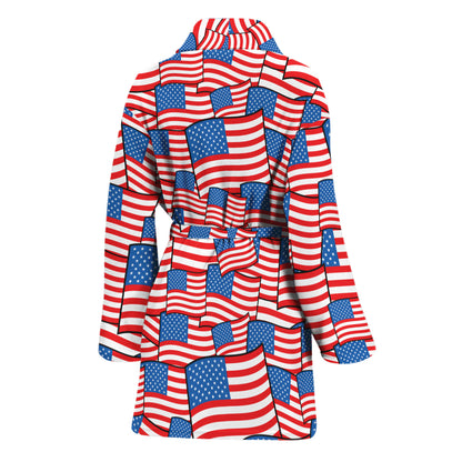 4th of July USA Flag Pattern Print Women's Bathrobe
