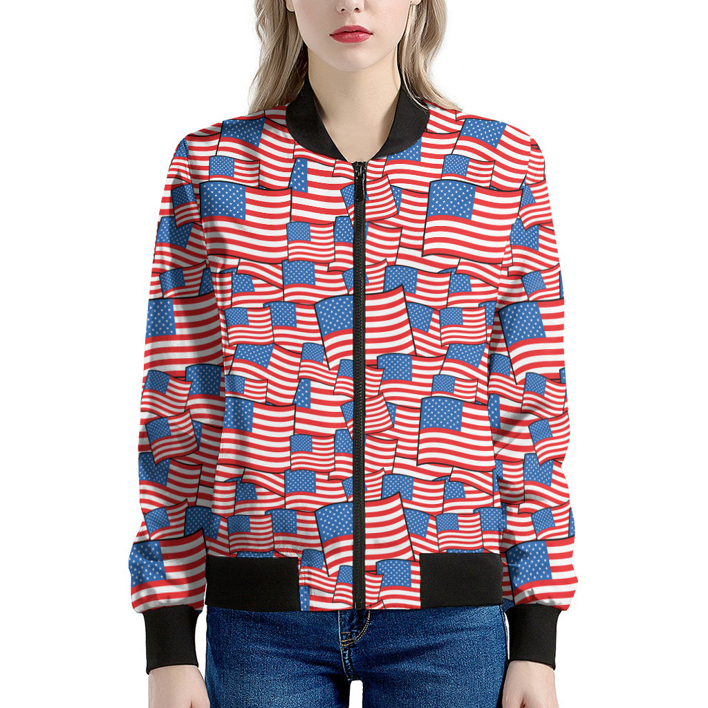 4th of July USA Flag Pattern Print Women's Bomber Jacket