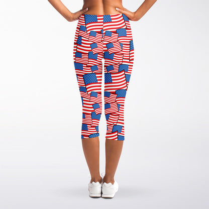 4th of July USA Flag Pattern Print Women's Capri Leggings