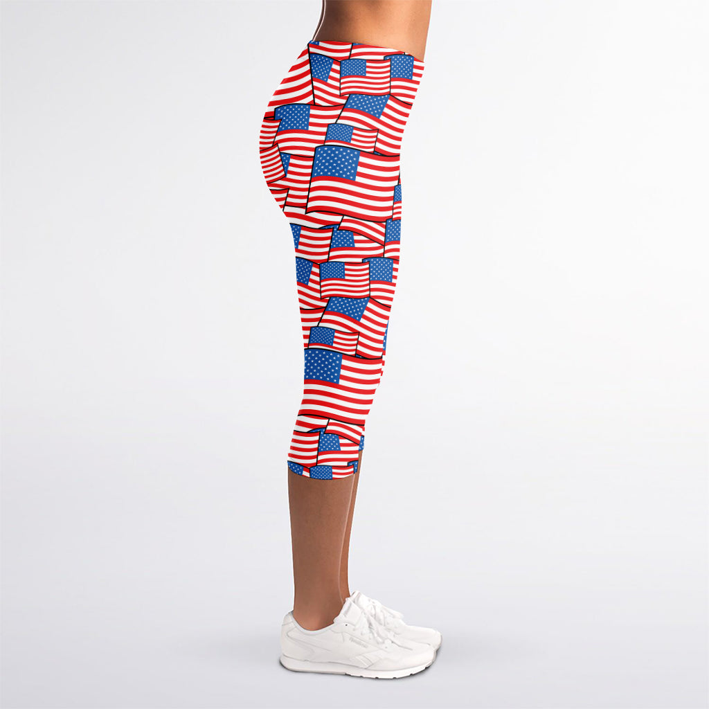 4th of July USA Flag Pattern Print Women's Capri Leggings