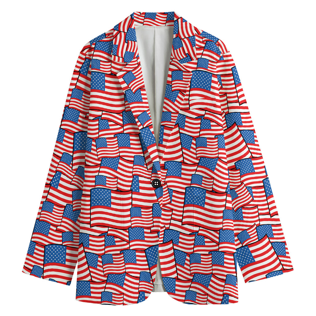 4th of July USA Flag Pattern Print Women's Cotton Blazer