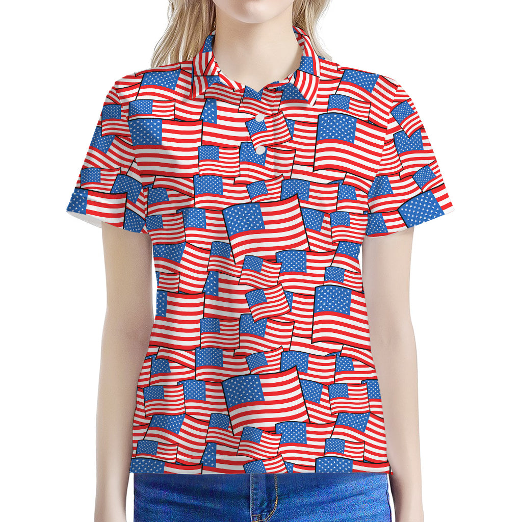 4th of July USA Flag Pattern Print Women's Polo Shirt