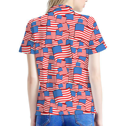 4th of July USA Flag Pattern Print Women's Polo Shirt