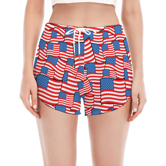 4th of July USA Flag Pattern Print Women's Split Running Shorts