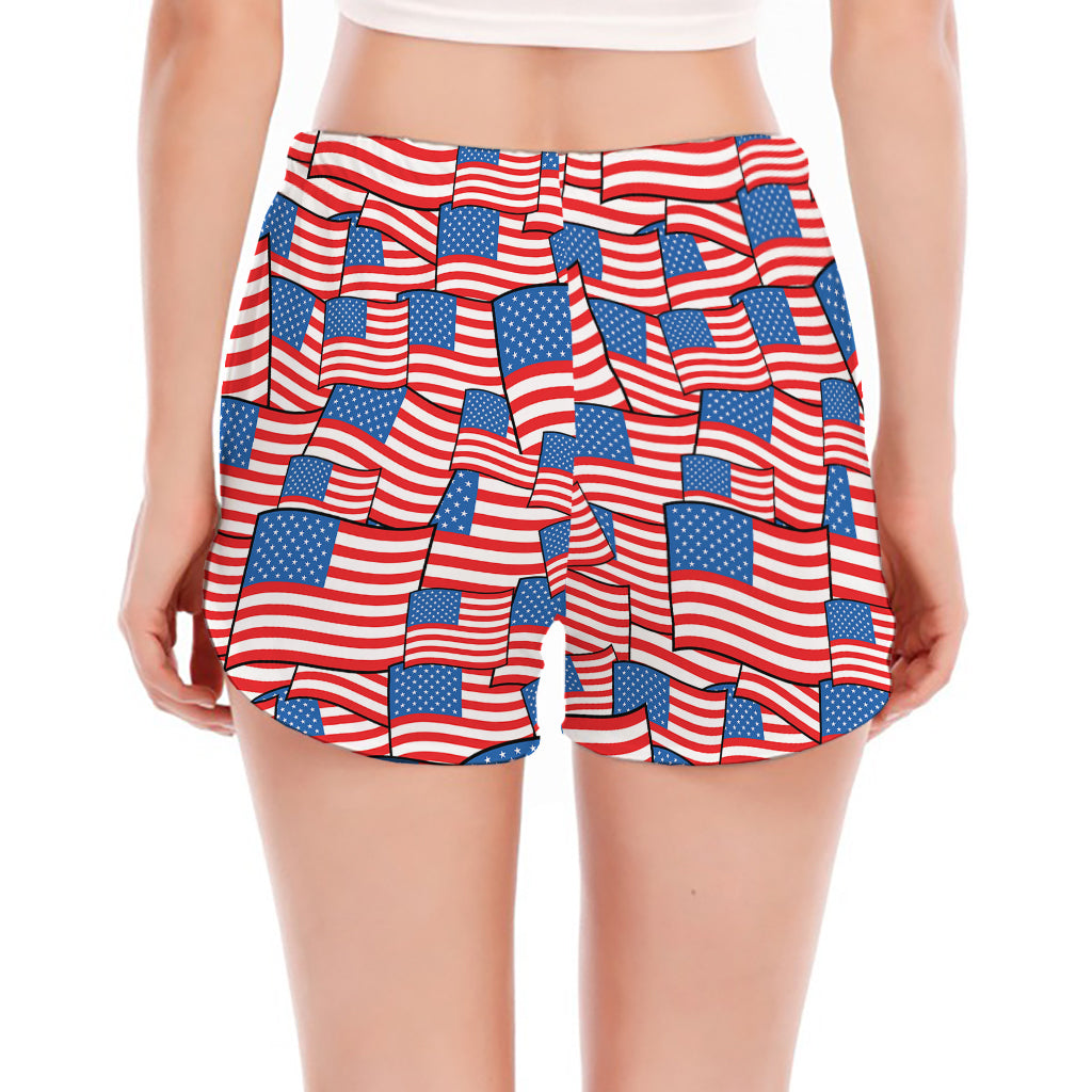 4th of July USA Flag Pattern Print Women's Split Running Shorts