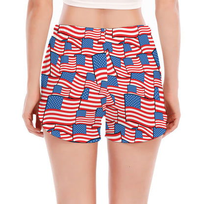 4th of July USA Flag Pattern Print Women's Split Running Shorts