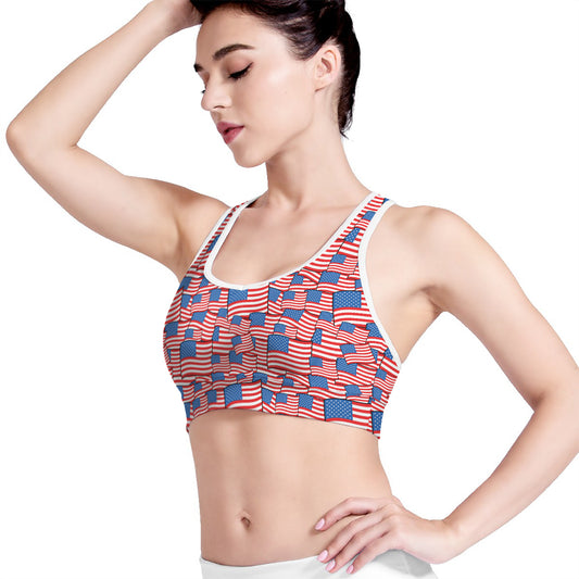 4th of July USA Flag Pattern Print Women's Sports Bra