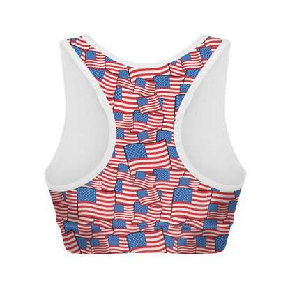 4th of July USA Flag Pattern Print Women's Sports Bra