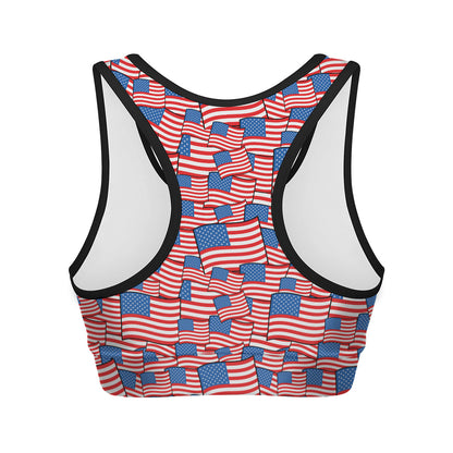 4th of July USA Flag Pattern Print Women's Sports Bra