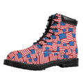 4th of July USA Flag Pattern Print Padded Collar Lace Up Boots