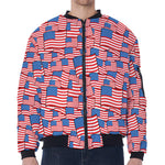 4th of July USA Flag Pattern Print Zip Sleeve Bomber Jacket