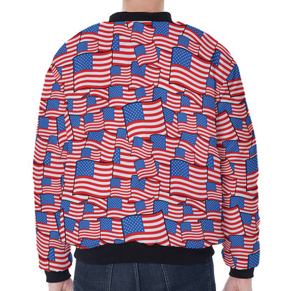 4th of July USA Flag Pattern Print Zip Sleeve Bomber Jacket