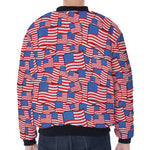 4th of July USA Flag Pattern Print Zip Sleeve Bomber Jacket