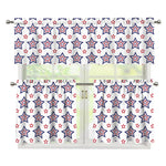4th of July USA Star Pattern Print 3 Piece Kitchen Curtains
