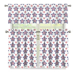 4th of July USA Star Pattern Print 3 Piece Kitchen Curtains