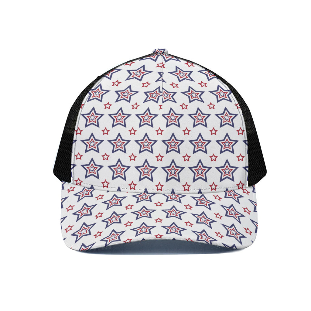 4th of July USA Star Pattern Print Black Mesh Trucker Cap