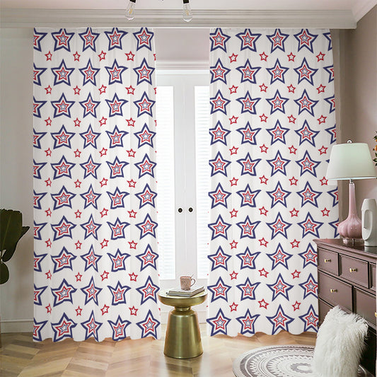4th of July USA Star Pattern Print Blackout Pencil Pleat Curtains