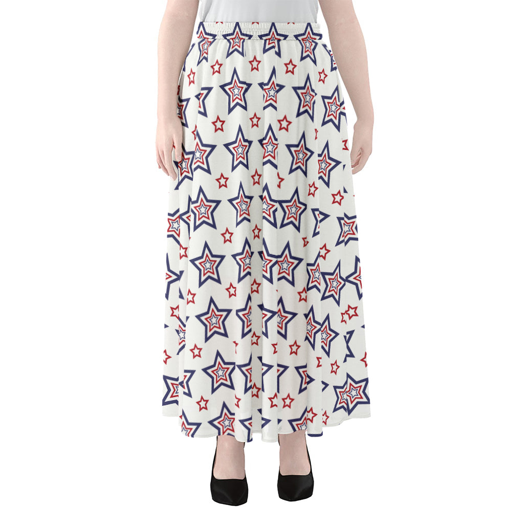 4th of July USA Star Pattern Print Chiffon Maxi Skirt