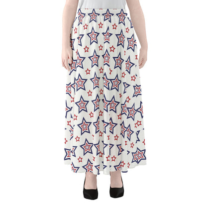 4th of July USA Star Pattern Print Chiffon Maxi Skirt