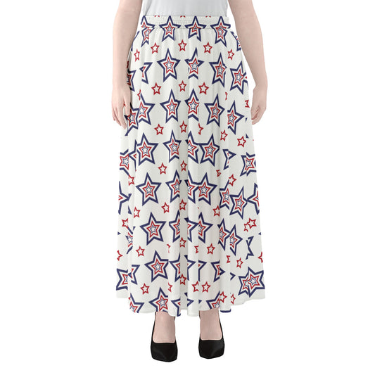 4th of July USA Star Pattern Print Chiffon Maxi Skirt