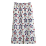 4th of July USA Star Pattern Print Cotton Front Slit Maxi Skirt