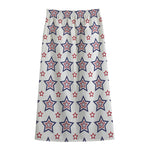 4th of July USA Star Pattern Print Cotton Front Slit Maxi Skirt
