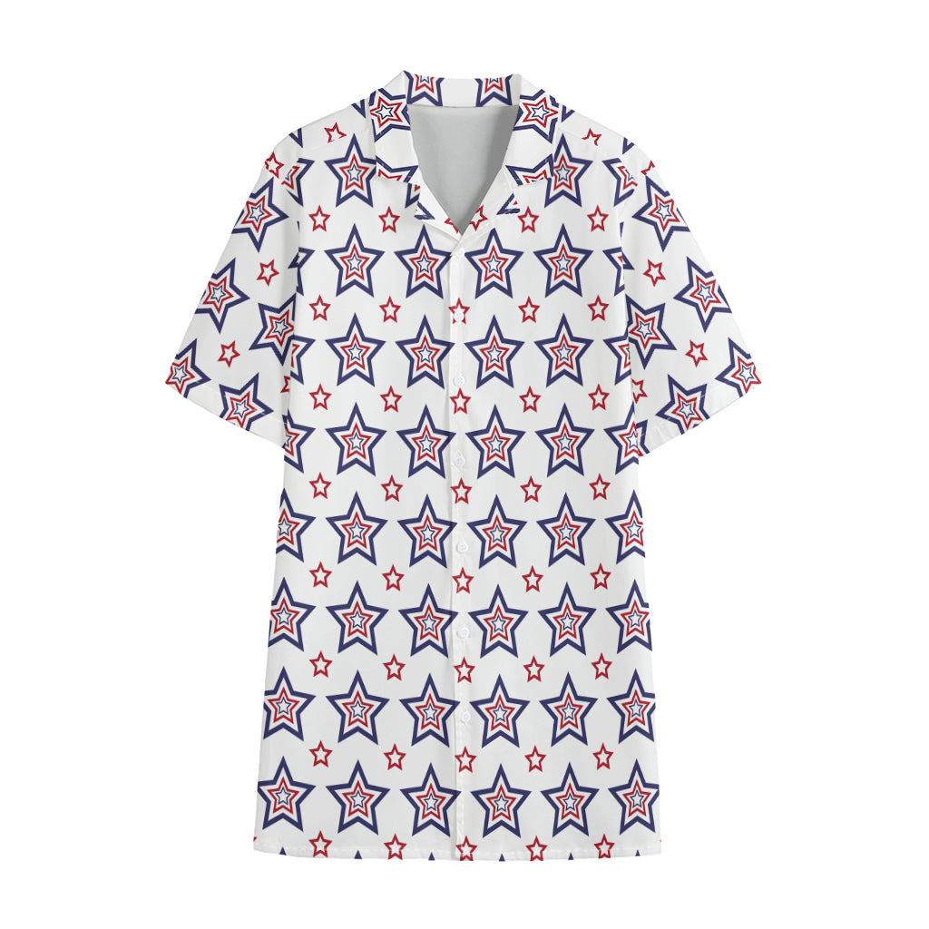 4th of July USA Star Pattern Print Cotton Hawaiian Shirt