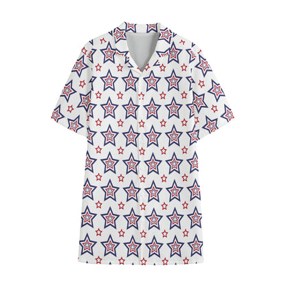 4th of July USA Star Pattern Print Cotton Hawaiian Shirt