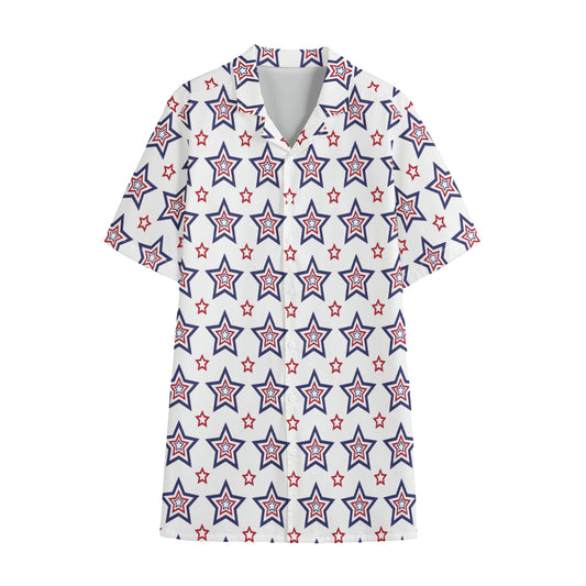 4th of July USA Star Pattern Print Cotton Hawaiian Shirt