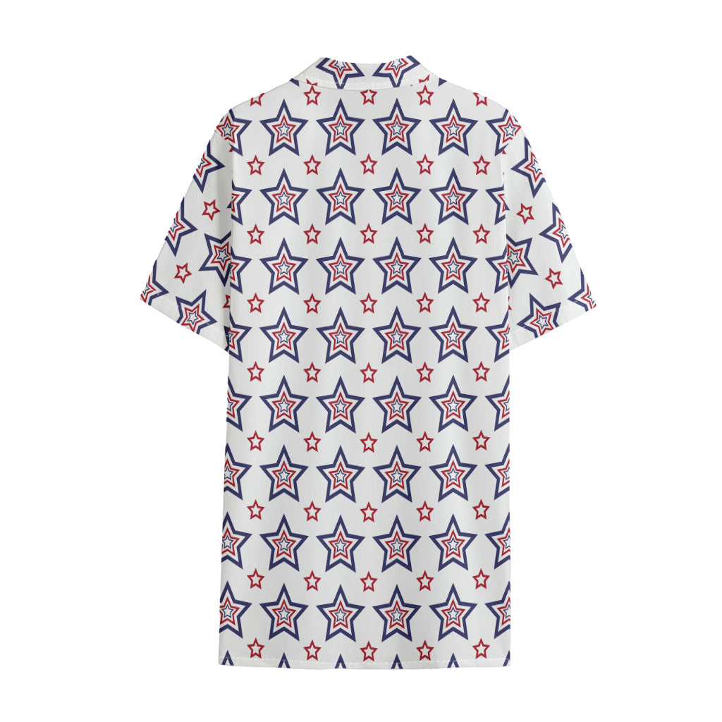 4th of July USA Star Pattern Print Cotton Hawaiian Shirt