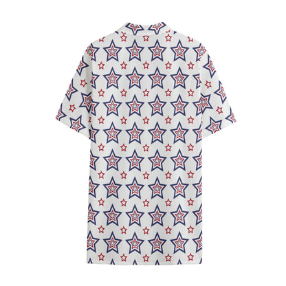 4th of July USA Star Pattern Print Cotton Hawaiian Shirt