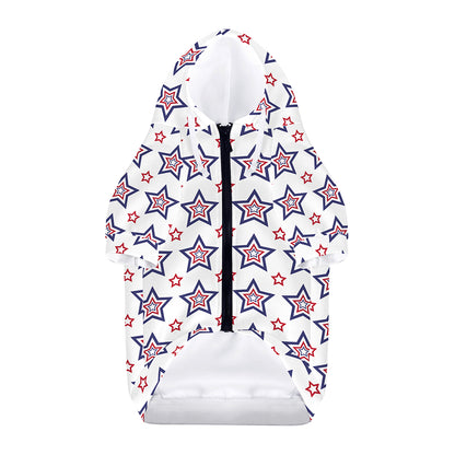 4th of July USA Star Pattern Print Dog Zip Up Hoodie